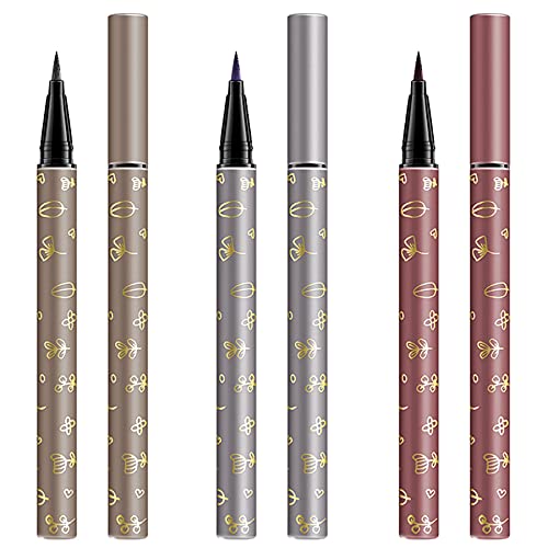 Vtrem Eyeliner Couleur Professional Makeup - Crayon pour Les Yeux Waterproof Stylo Pinceau à Pointe Douce & Couleur Baie + Violet + Marron 3 Couleurs