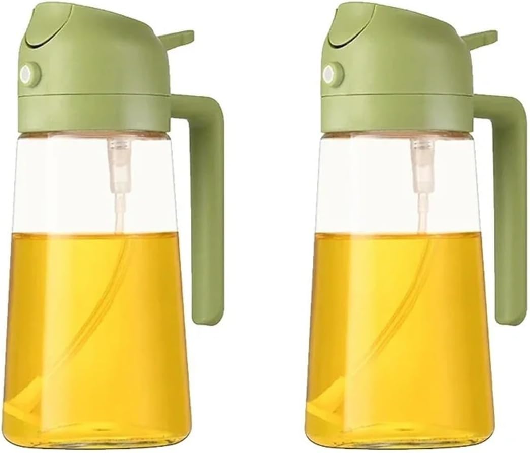 2-in-1 Oil Sprayer & Pourer – 16oz / 500ml Oil Bottle for Kitchen, BBQ, Baking, Salad – Black/White/Green/Yellow(2Pcs Green)