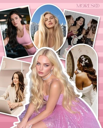 Image of Moresoo Micro Link Hair Extensions Human Hair, Platinum Blonde, 18 Inch | 50g 50 strands, individual strand extensions, cool platinum tone, buildable volume, travel, party styling, natural movement