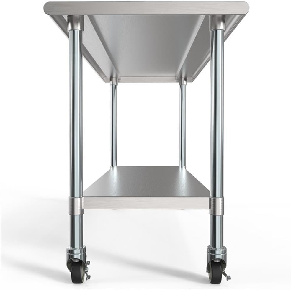 KoolMore Commercial 24” x 60” Stainless Steel Work Table with Wheels for Restaurant or Home Use, Equipment, and Hardware, Heavy Duty Metal Workspace (CT2460-18C), Silver