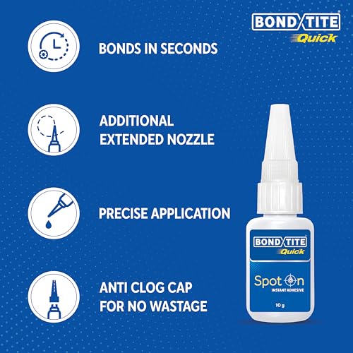 Image of Bondtite Quick Spot-On Instant Adhesive| 10g (Pack of 2) | DIY Repairs, Crafts, and Household Fixes, All-Purpose Adhesive with Precision Nozzle & Anti-Clog Cap