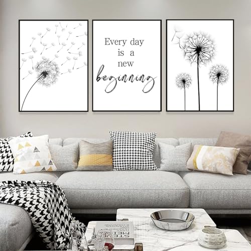 UGZDEA Pflanzen 3er Poster Set, Modern Schwarz Weiß Pusteblume Leinwand...