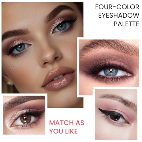 Yamobi Paleta de sombras de ojos en 4 colores, resistente al agua y de larga duración con efecto de brillo, mini maquillaje para looks naturales diarios y ojos ahumados - imagen 5