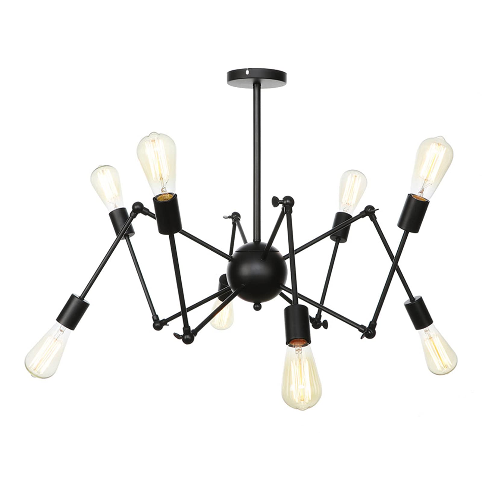 Lustres bras pivotant réglable à 8 lumières et plafonnier suspendu noir style industriel forme araignée