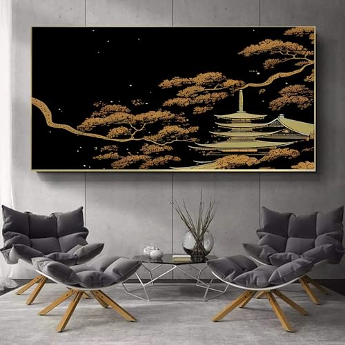 YCDSSM Quadri Camera Da Letto Stile Orientale Nero Quadri Moderni Soggiorno Stampa Foto Hd, Stampa Su Tela Per La Decorazione Delle Pareti Domestiche, Senza Cornice 50x100cm