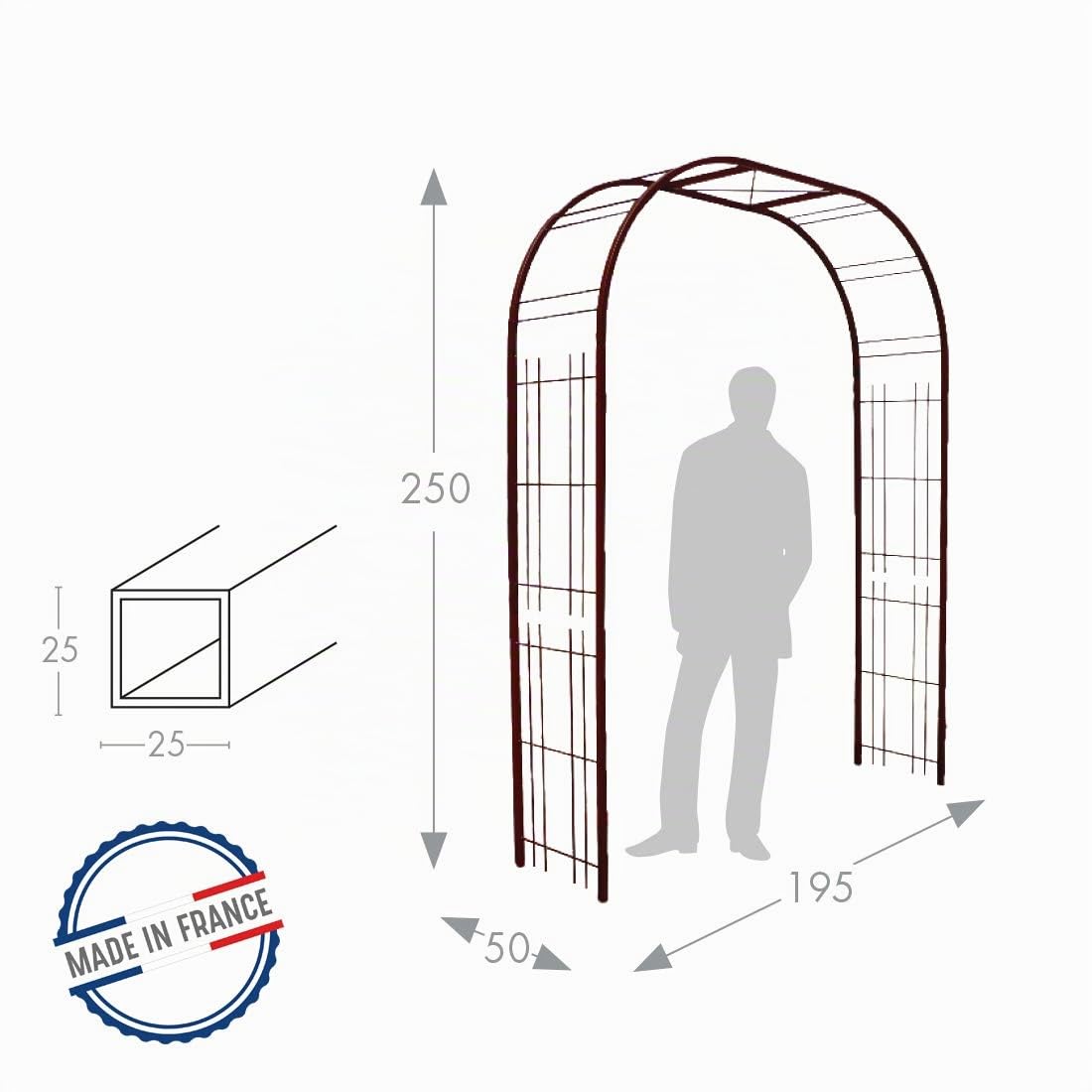 Louis Moulin Arche Tôle Décor Treillage, Tuteurs Tube Carrés, Fer Vieilli, 195x50x250 cm, 5066
