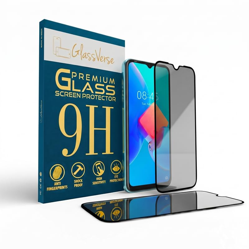 Image of GlassVerse Privacy Tempered Glass for Tecno Spark 8C | Anti Spy Screen Protector, 9H Hardness, Edge to Edge, Case Friendly, Hassle-less Installation Kit Included. (Pack of 2)