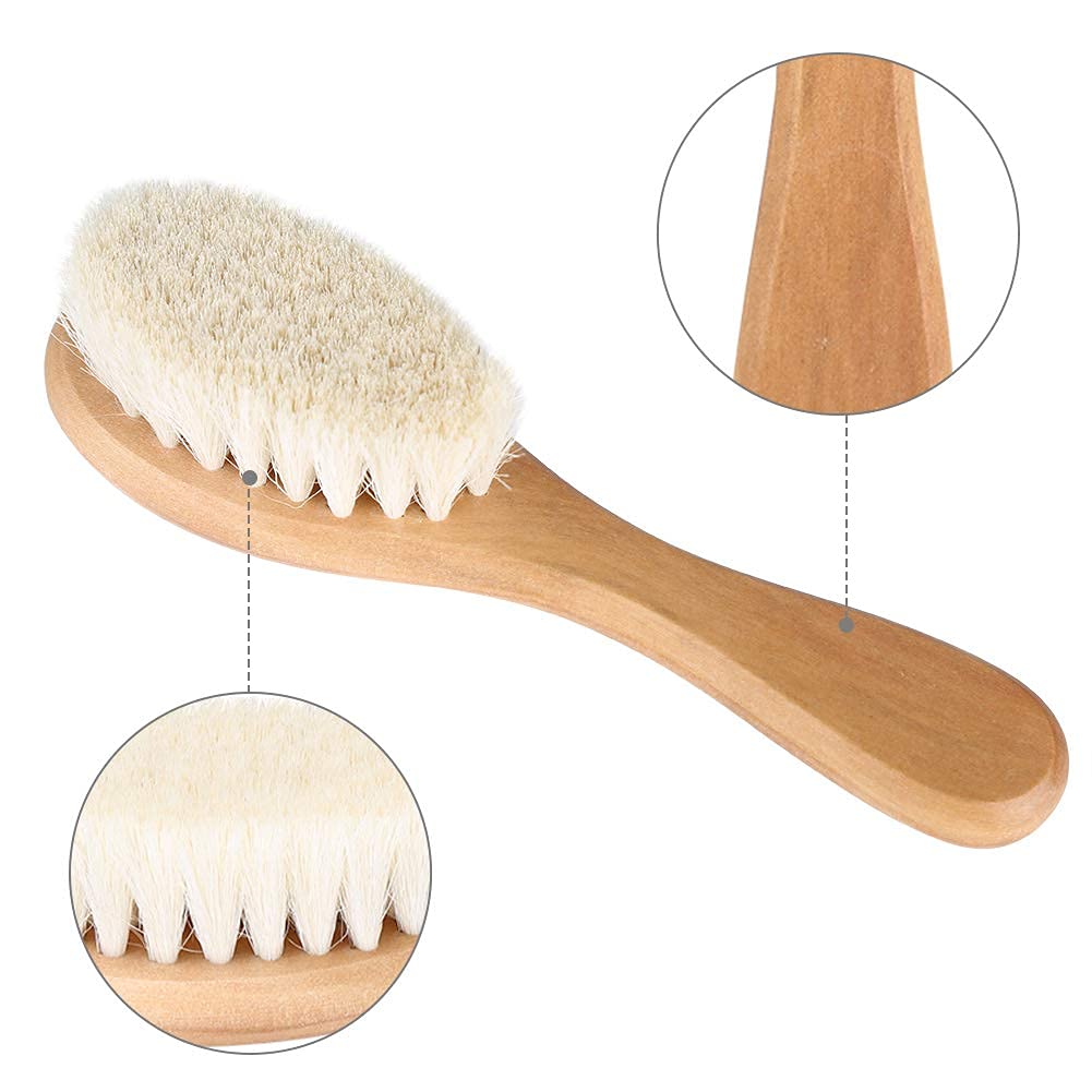 Peigne naturel en cheveux de chèvre, doux soin massage tête bébé avec manche bois pour brossage nourrisson