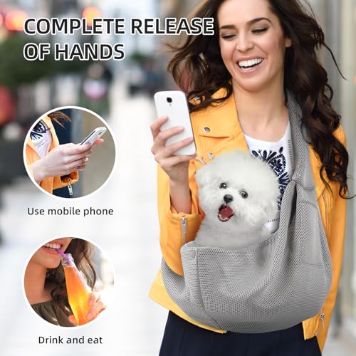 Image of Dog and Cats Carrier Sling, Breathable Puppy Small Pet Carrier with Pocke | Reversible Dog Sling Carrier, Safety Buckle, Storage Pocket, Machine Washable for Travel, Outdoor Activities, Hand-Free, Gray