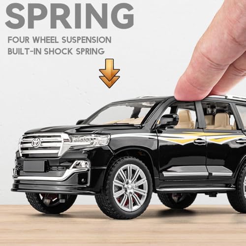 Image of 1:24 Toyota Land Cruiser SUV Diecast Scale Model Alloy Metal Pull Back car for Kids with Openable Doors & Light, Music Toy Vehicle (Black)