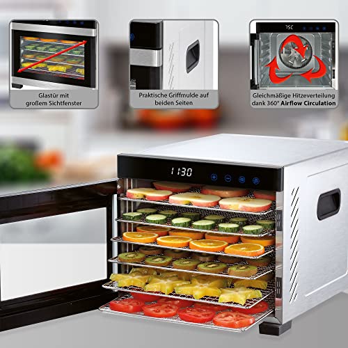 ProfiCook® Dörrautomat | Edelstahl | Temperaturregler von 35–75 °C | BPA-frei | Timerfunktion | 6 Etagen | LED-Display | Touch-Bedienung | Obst, Fleisch, Früchte - trockner | 650 Watt | PC-DR 1218 – Bild 5