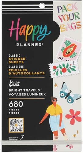 Happy Planner - Paquete de calcomanías para calendarios, diarios y agendas, accesorios multicolor para álbumes de recortes, tema de viajes