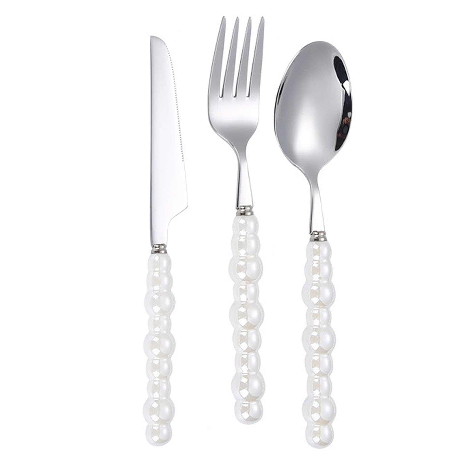 Cutlery Set Stainless Steel Knife Fork Spoon Portable Reusable Tableware Set with Ceramic Handle for Home Kitchen