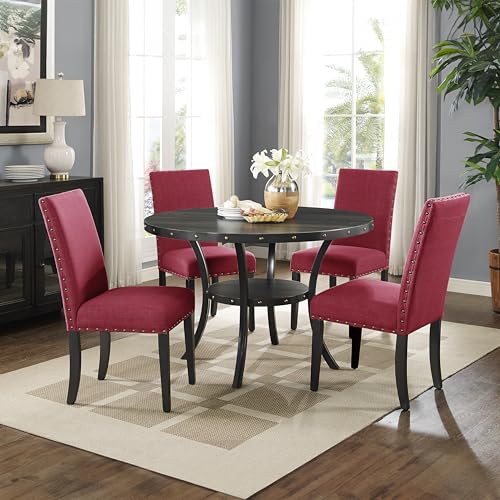 Image of Roundhill Furniture Biony Fabric Dining Chairs with Nailhead Trim, Set of 2, Red