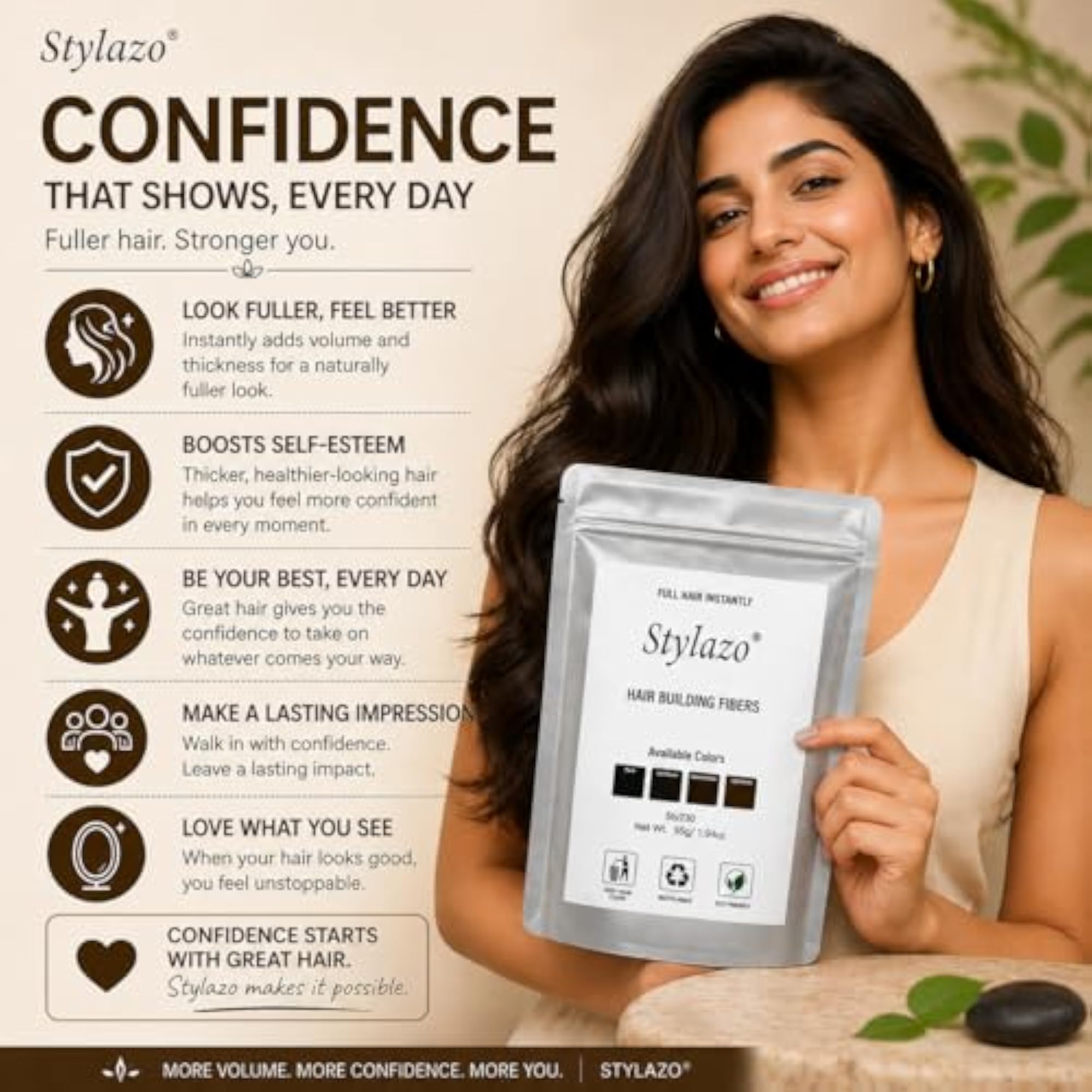 Hair Loss Concealer Volumizer, Natural Black, 25g with Refill Pack