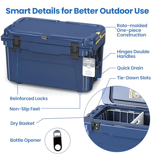Image of Rotomolded Hard Cooler, Portable Small Ice Chest with 3-Inch Insulation, Heavy-Duty Beach Cooler for Camping, Fishing, Boating, Picnic, BBQ, Travel