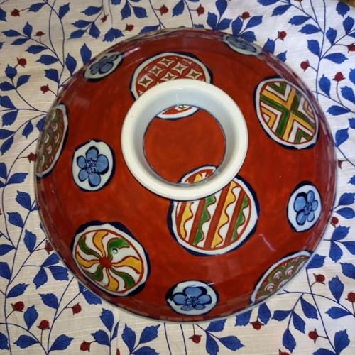 Genemon Kiln Saiki Round Pattern (Red) Pot Lid Only