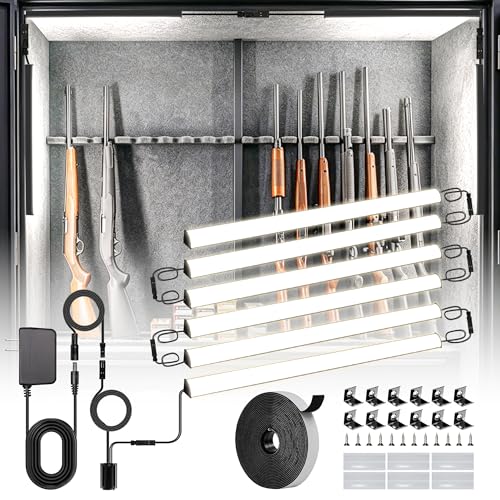 Lumtide Door Activated Gun Safe Light Kit 5000K Linkable Light Bars with Power Adapter Self-Adhesive - Ideal for Safe Closet Toolbox and Pantry (6Pack 12In)