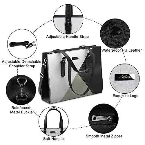 Alfheim Laptop Tote Bag for Women 15.6-16 inch Ladies Shoulder bag with Strap, Travel Business Large PU Leather Briefcase for Office Shopping,Compatible with Macbook Air/Macbook Pro 15.6 inch3