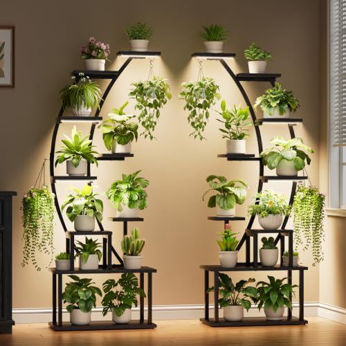 Image of 2 Pack Plant Stand Indoor with Grow Lights, 9 Tier Large Tall Plant Shelf