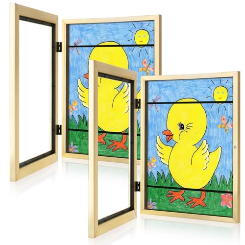 Image of [2-Pack] Kids Art Frames, 8.5x11 Front Opening Kids Artwork Frames Changeable, Gold Artwork Display Storage Frame for Wall, Holds 50 Pcs, for 3D Picture, Crafts, Children Drawing, Hanging Art,