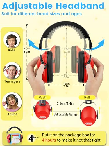 Image of Dr.meter Ear Muffs for Noise Reduction: EM100 27.4 NRR Kids Noise Cancelling Headphones with Adjustable Headband - Kids Ear Protection for Monster Truck Derby Firework - 2 Packs, Black & Red