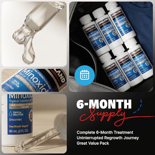 Image of Minoxidil Liquid Extra Strength Hair Regrowth Treatment for Men, 5% Topical Solution, 6 Months Supply - Dropper Applicator and Bonus Free Instructional Guide Included