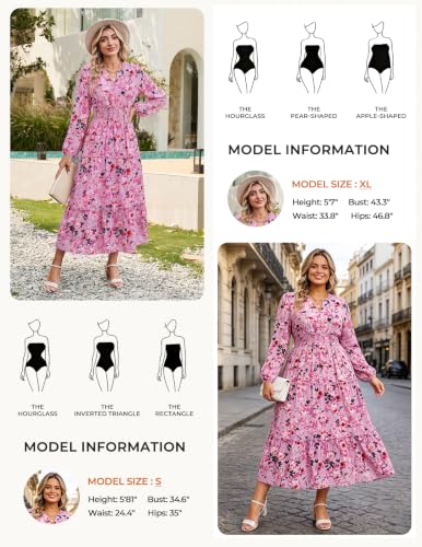 Image of GRACE KARIN Women's Floral Maxi Dress 2026 Fall Long Sleeve V Neck Empire Waist A Line Flowy Dress with Pocket