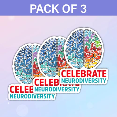 Image of SODAVA 3Pcs Celebrate Neurodiversity Sticker, Neurodivergent Brain Mental Health Awareness Stickers for Laptop Water Bottle Phone Accessory Boat Car Bumper Window Helmet, Stickers 3in