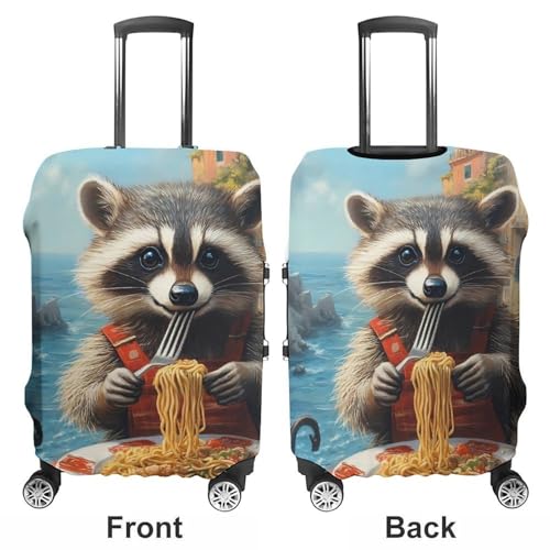 Cute Raccoon Eat Spaghetti Travel Luggage Cover Suitcase Protector Baggage Covers for Men Women XL3