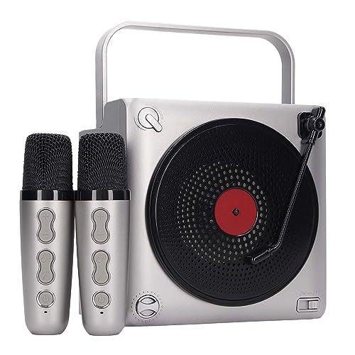 Fdit Mini Máquina de Karaoke Altavoz Bluetooth con Micrófono Dual, Diseño de Llave Simple para Cantar Al Aire Libre, Fiestas Infantiles ABS (Grey)