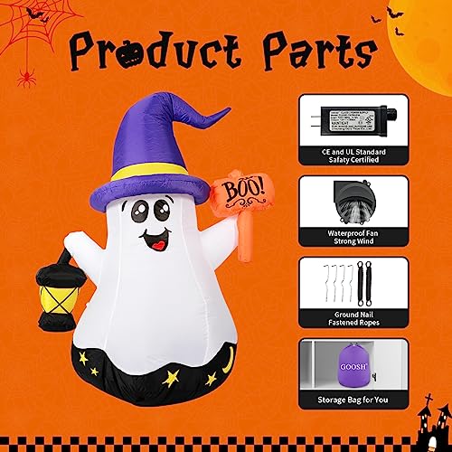 GOOSH 5 FT Halloween Inflatables Ghost Outdoor Decorations Blow Up Yard Cute Wizard Ghost with Hand-Held Light DJ-WS-69073 の商品画像 5