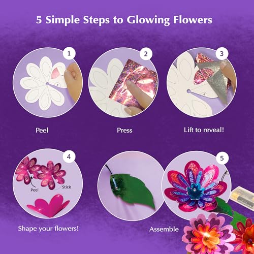 Image of Chalk and Chuckles Flower Lights - DIY Foil Art Craft Kit for Girls 9-12, Create 3D Flowers with LED String Lights, Mess-Free Creative Activity & Glowing Room Decor, Birthday Gift for Kids Age 8+