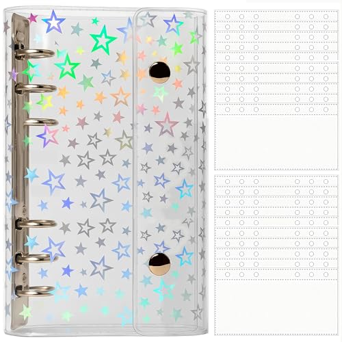 Virtarlux シール帳 透明 女の子 はがせる A6 シールバインダー シール手帳 クリアバインダー 6穴 マイクロ6 シール収納 詰め替え可能 20枚リフィル入り 推し活グッズ (A6ホログラム星柄入り)