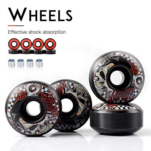 LOSENKA 52mm Skateboard Wheels Black Wheels -51D with Bearings - Thumbnail 3