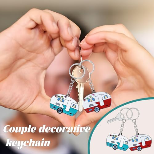 Bremorou 2 Stück Schlüsselanhänger Wohnwagen, Deko Personalisiert Schlüsselanhänge Auto Motiv Schlüsselanhänger Stilvolle Schlüssel Anhänger für Rv Reise Campervan Geschenk Charm