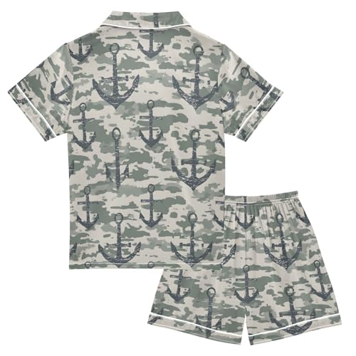 ALAZA Camouflage Anchor Retro Satin Pajamas Set Short Sleeve Button Down Sleepwear Summer Pjs 2 Piece2