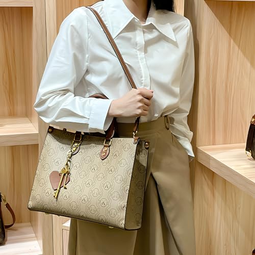 Image of Women's Tote Bag Elegant Multi-Pocket Handbag with Heart Pendant, Spacious & Stylish for Work, Travel & Daily Use