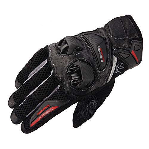 コミネ バイク用 プロテクトレザーメッシュグローブ ブラック/シルバー L GK-234 1232 春夏秋向け メッシュ素材 カーボン プロテクター