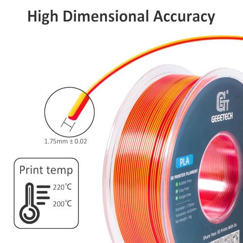 Image of Geeetech Silk PLA Filament 1.75mm Silk Dual Color Filament, Coextrusion Dichromatic Metal-Like Shiny Consumable 1kg (2.2lbs) 1 Spool, Dimensional Accuracy + /- 0.02 mm, Gold Red