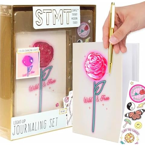 STMT D.I.Y. 3D Journaling Set, 40-Sheet Light-Up Journal With Gold Pen & Stickers, Trendy Stationery, School Supplies, Stationery Set, Journal Notebook, Journaling Kit, 8 Year Old Girl Birthday Gift Cover