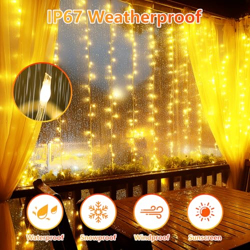 MAGGIFT Curtain Lights Indoor Outdoor, 3mx3m 18 Ketten 450 LED Christmas Hanging Lights with Timer/Remote/8 Modes/Dimmable, IP65 Waterproof Fairy Lights for Bedroom Xmas Window Wall Decor, Warm White - Image 5