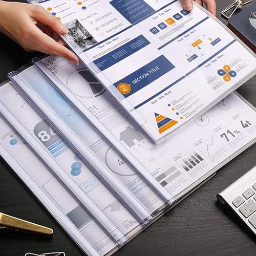 Image of Plastic File Folder for Document Sliding Bar Report Covers,30 Sheet Capacity, Transparent Resume Presentation File Folders Organizer Binder for A4 Size Paper. (Pack of 40 Pieces) (Transparent)