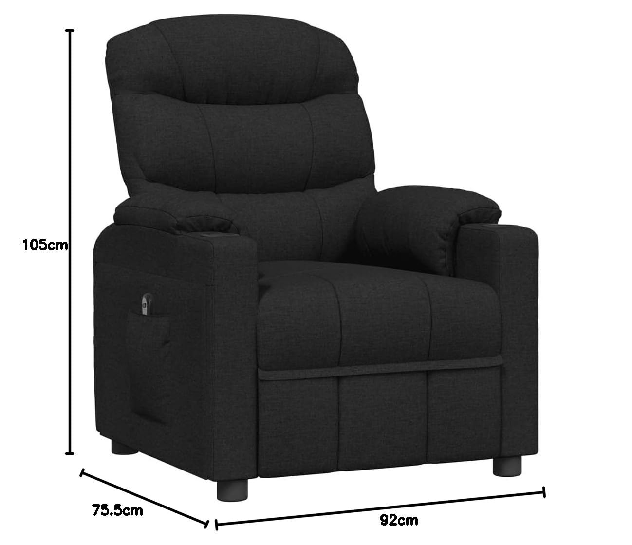 Sillón de relax eléctrico de tela negra con mando a distancia, 3 posiciones, cómodo sillón de TV con asiento acolchado y funda transpirable, sólido