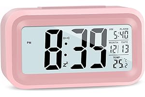 Battery Operated Small Clock Beside with Indoor Temperature, Snooze Model,12/24H Display (Pink)