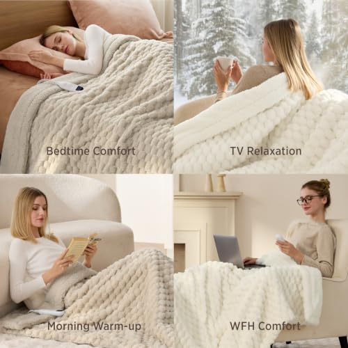Image of Bedsure Heated Blanket Throw, Light Brown Bubble Pattern Electric Blanket