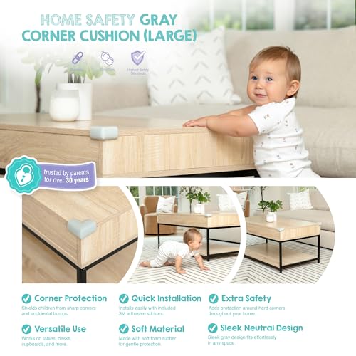 Image of Regalo 4 Pack Safety Corner & Edge Protectors for Baby Proofing, Soft Foam Furniture Corner Guards, Large, Gray