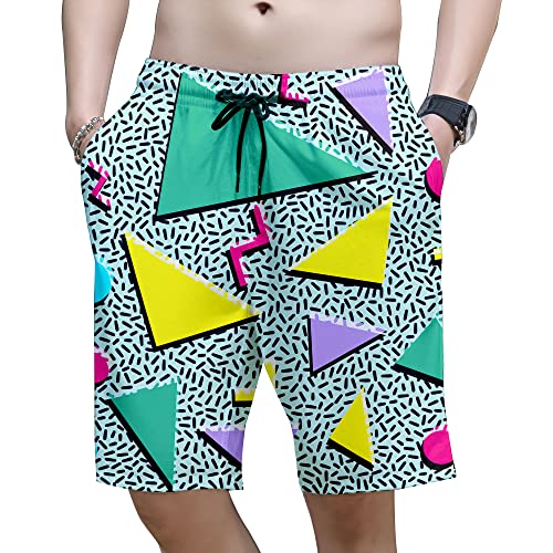 Retro 80S Or 90S Beach Shorts for Men, Quick Dry with Mesh Lining and Pockets (Retro 80S Or 90S, Large)