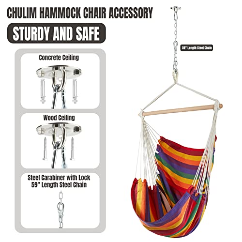 Image of Chulim Hammock Chair Hanging Swing - Cotton Weave Canvas with Hardware Kits, Max 330Lbs, XL Hanging Chair for Indoor Outdoor Patio Yard - Red Stripe