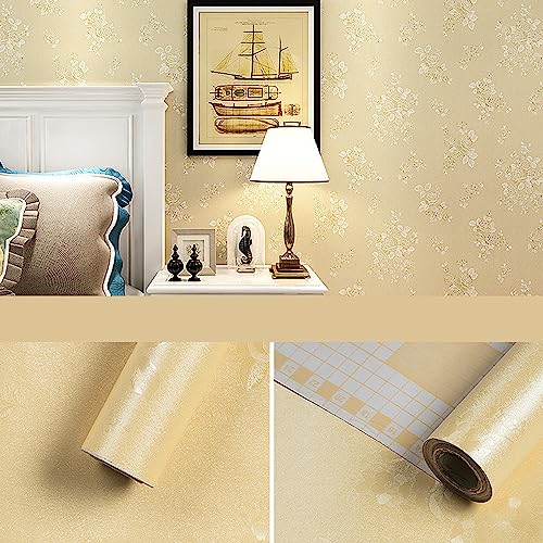Image of ELTON DIY Self Adhesive Textured Beige Wall Paper Wall Decal for Living Room Bed Room Interior Exterior Easily Removable Furniture Make Over (50 Sq Feet, Beige Rose,)